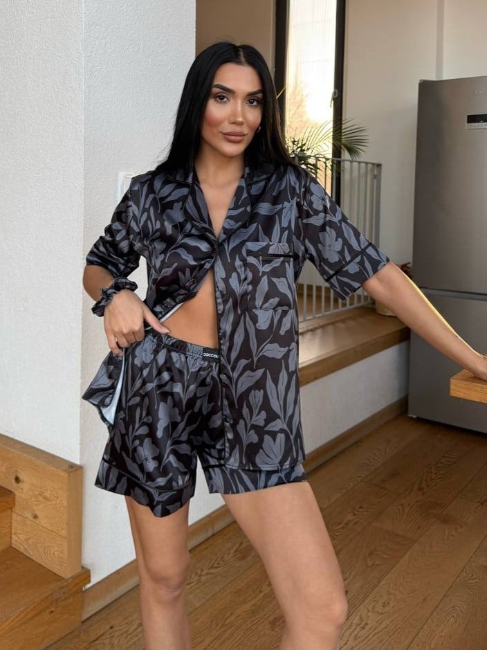 Set pijama dama din doua piese, cu nasturi – 2500090, Noir Blossom - poza 5