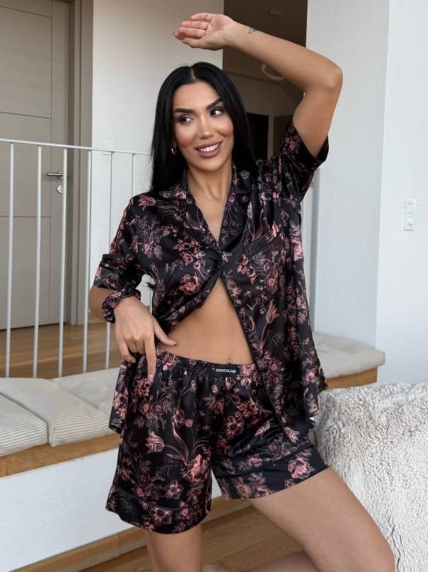 Set pijama dama din doua piese, cu nasturi – 2500092, Dark Blossom - poza 3