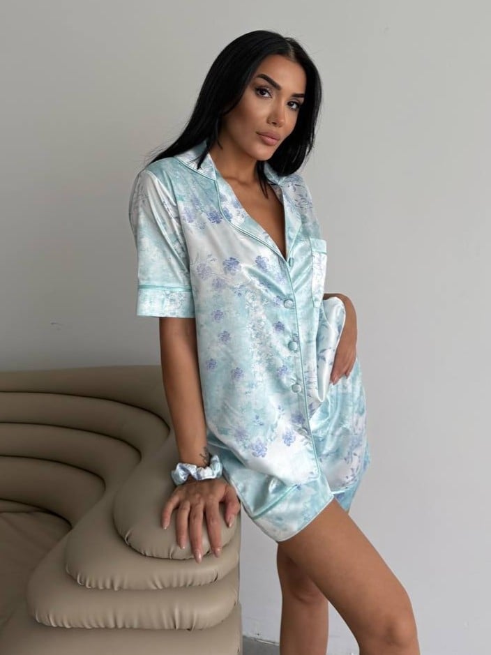 Set pijama dama din doua piese, cu nasturi – 2500096, Fresh Mint Garden - poza 1
