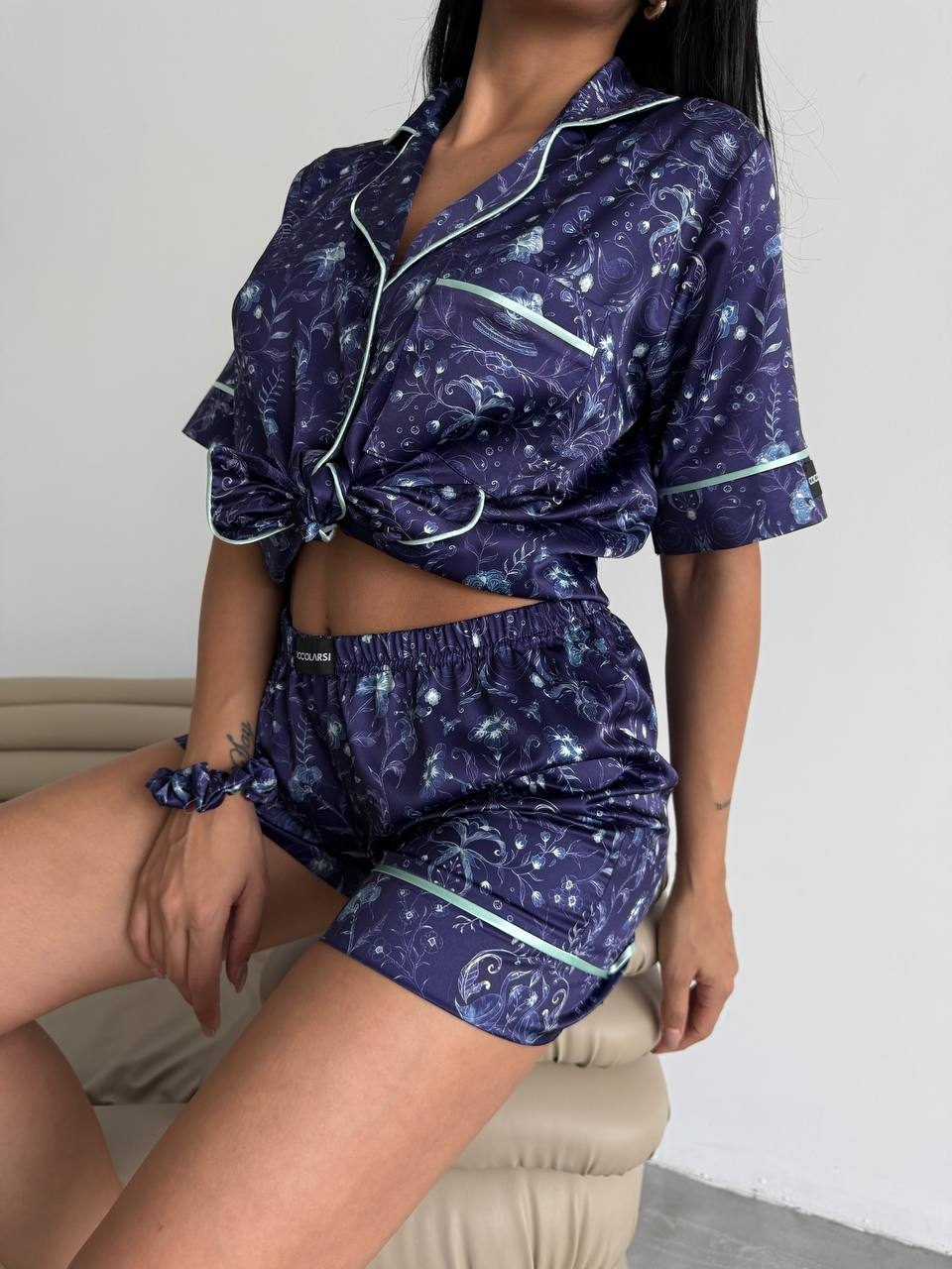 Set pijama dama din doua piese, cu nasturi – 2500100, Bleumarin Floral - poza 4