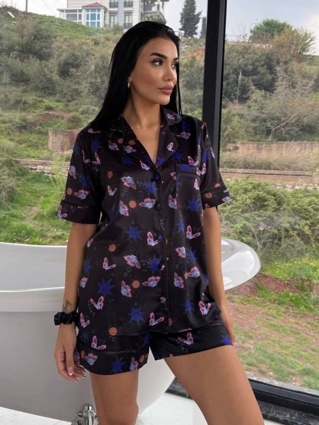 Set pijama dama din doua piese, cu nasturi – 2500116, Midnight Butterfly - poza 2