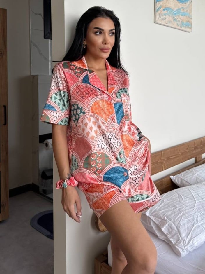Set pijama dama din doua piese, cu nasturi – 2500153, Color Mosaic - poza 1
