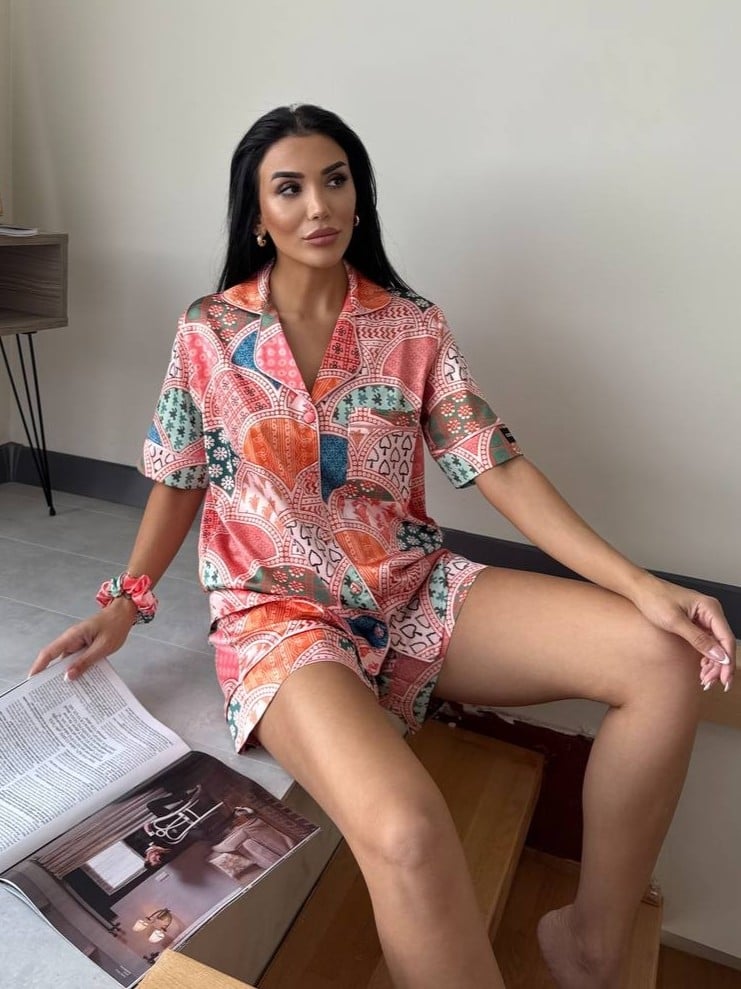 Set pijama dama din doua piese, cu nasturi – 2500153, Color Mosaic - poza 2