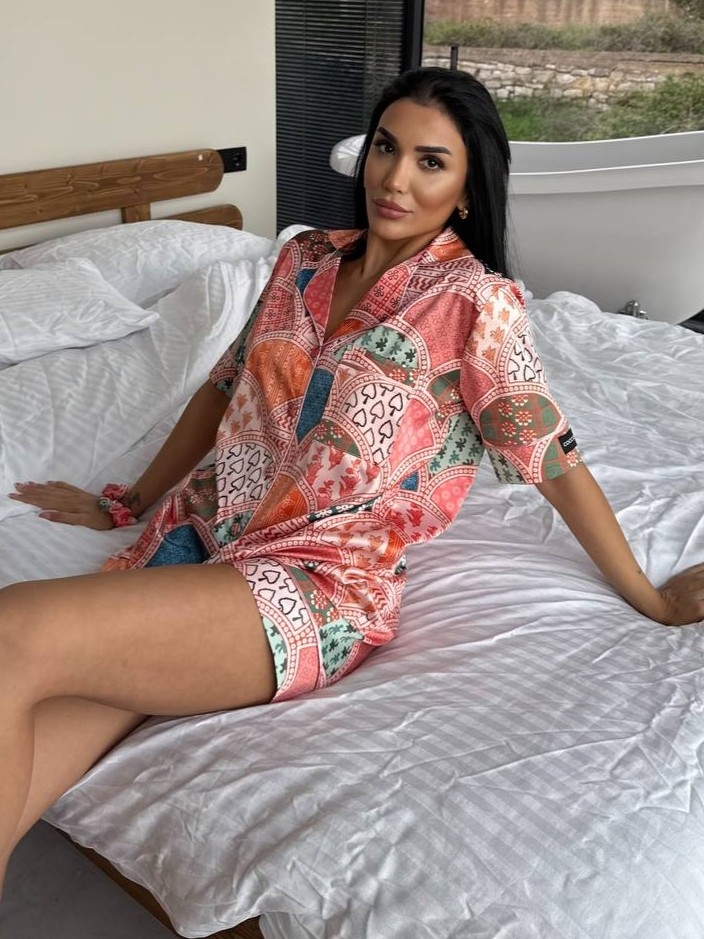 Set pijama dama din doua piese, cu nasturi – 2500153, Color Mosaic - poza 3