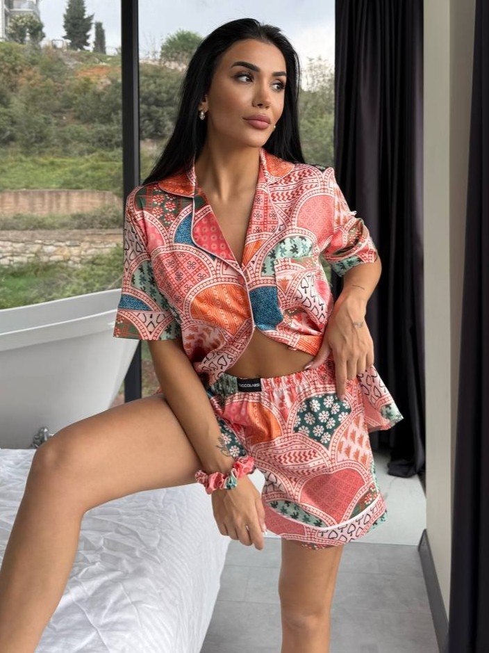 Set pijama dama din doua piese, cu nasturi – 2500153, Color Mosaic - poza 4