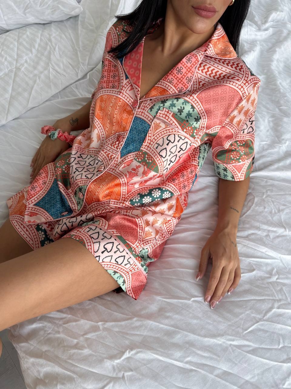 Set pijama dama din doua piese, cu nasturi – 2500153, Color Mosaic - poza 5