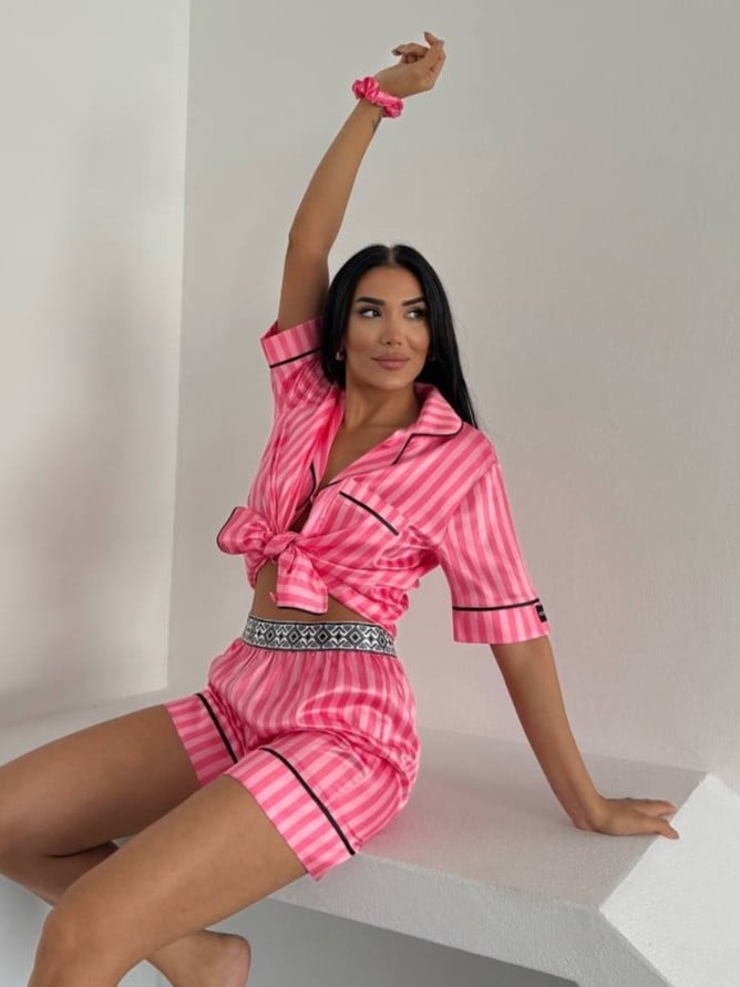Set pijama dama din doua piese, cu nasturi – 2500158, Roz - poza 2