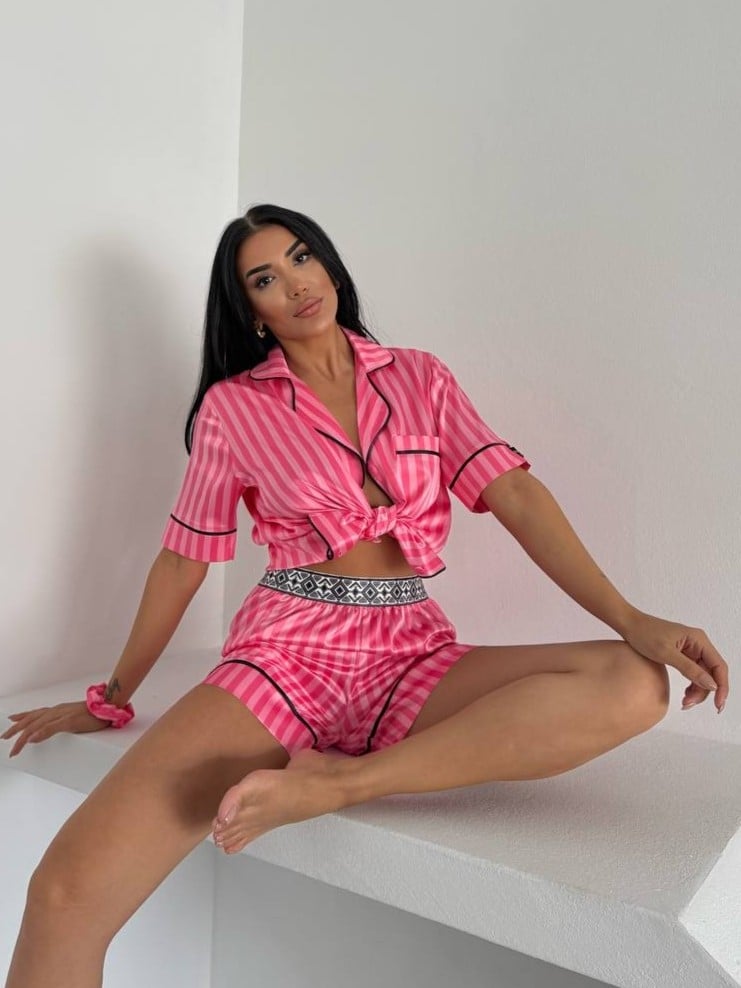 Set pijama dama din doua piese, cu nasturi – 2500158, Roz - poza 3