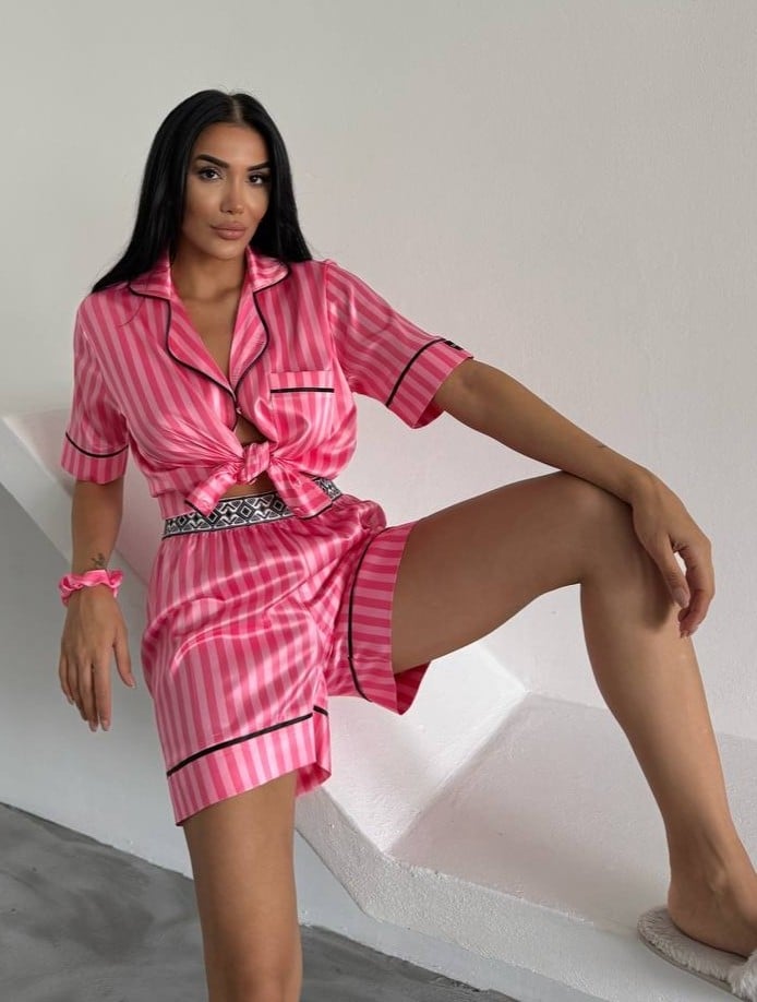 Set pijama dama din doua piese, cu nasturi – 2500158, Roz - poza 4