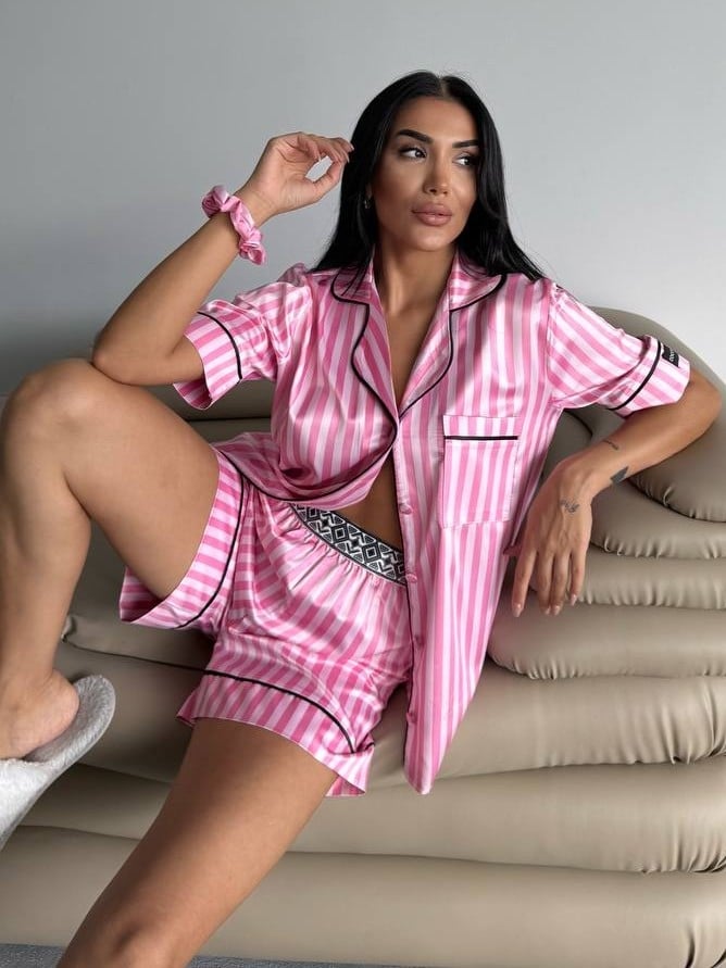 Set pijama dama din doua piese, cu nasturi – 2500159, Roz deschis - poza 3