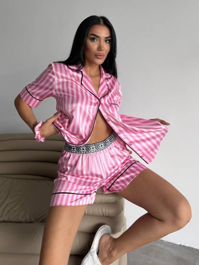 Set pijama dama din doua piese, cu nasturi – 2500159, Roz deschis - poza 5