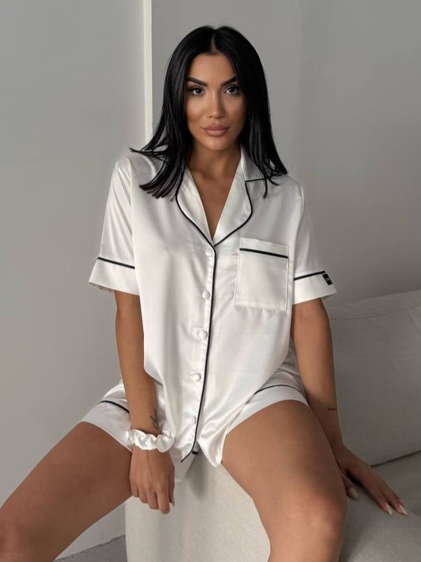 Set pijama dama din doua piese, cu nasturi – 2500189, Alb - poza 2