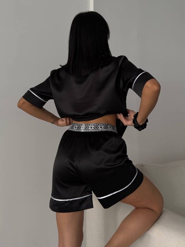 Set pijama dama din doua piese, cu nasturi – 2500190, Negru - poza 5