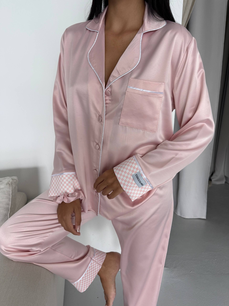 Set pijama dama din doua piese, cu nasturi – 2500252, Roz - poza 2