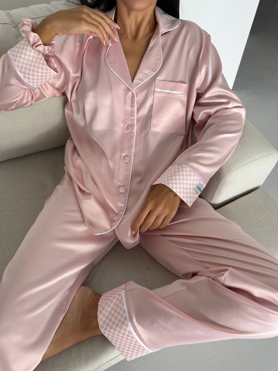 Set pijama dama din doua piese, cu nasturi – 2500252, Roz - poza 3