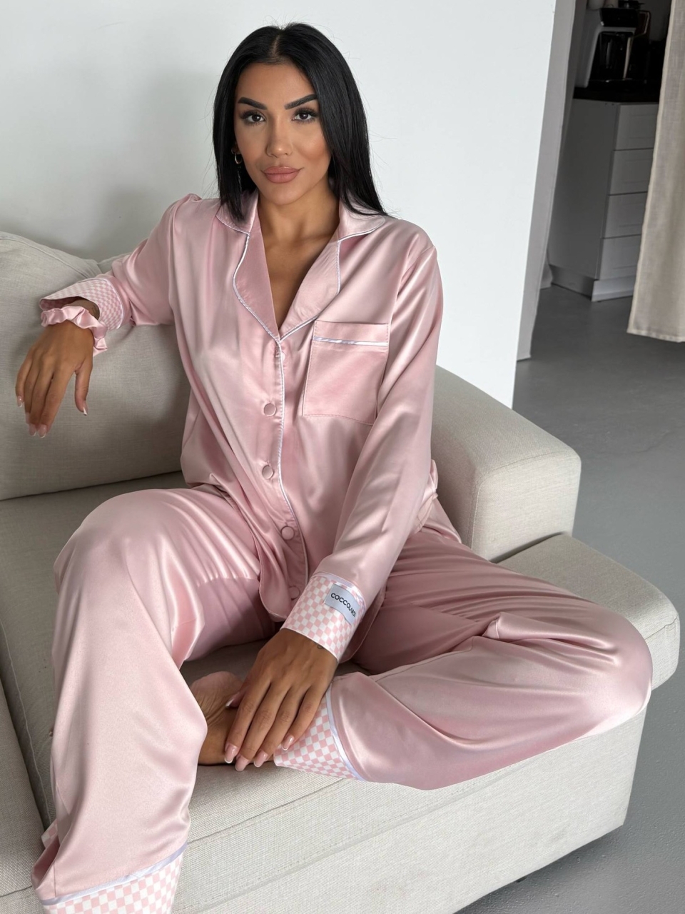 Set pijama dama din doua piese, cu nasturi – 2500252, Roz - poza 4