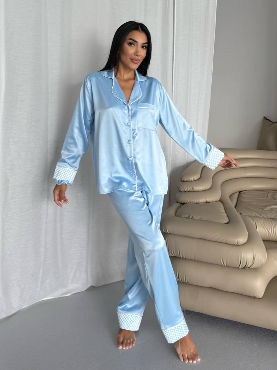 Set pijama dama din doua piese, cu nasturi – 2500253, Albastru