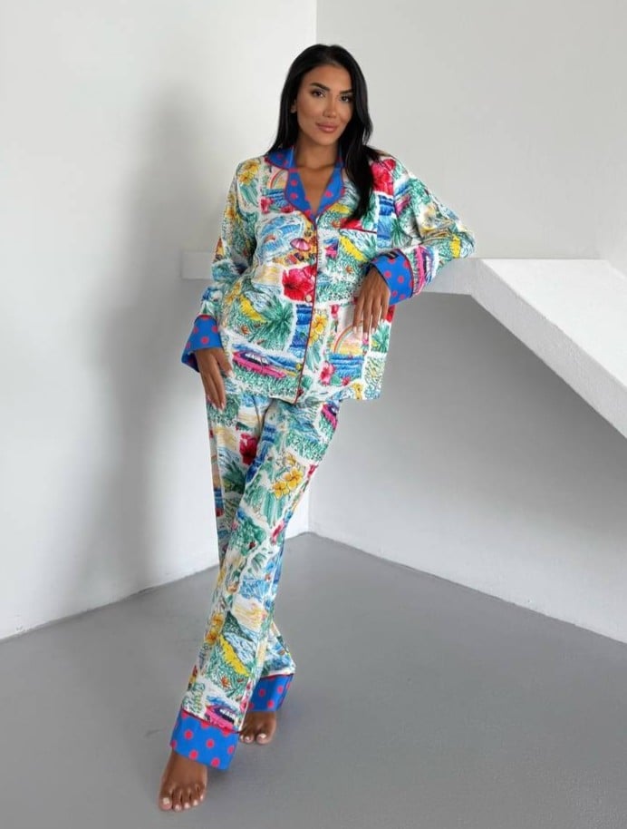 Set pijama dama din doua piese, cu nasturi – 2500263, Exotic Vibes - poza 1