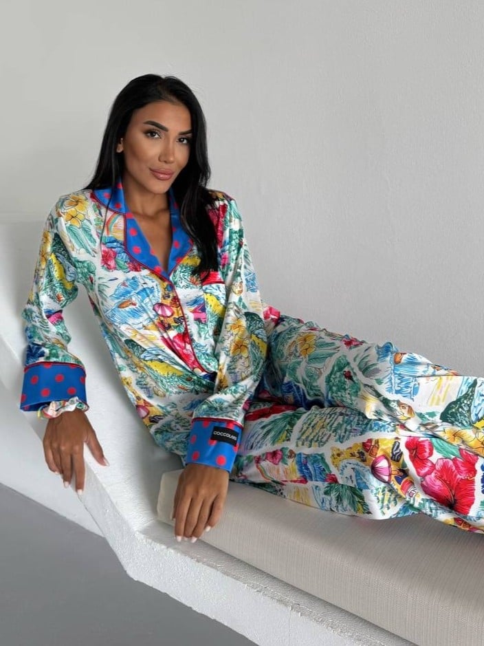 Set pijama dama din doua piese, cu nasturi – 2500263, Exotic Vibes - poza 2