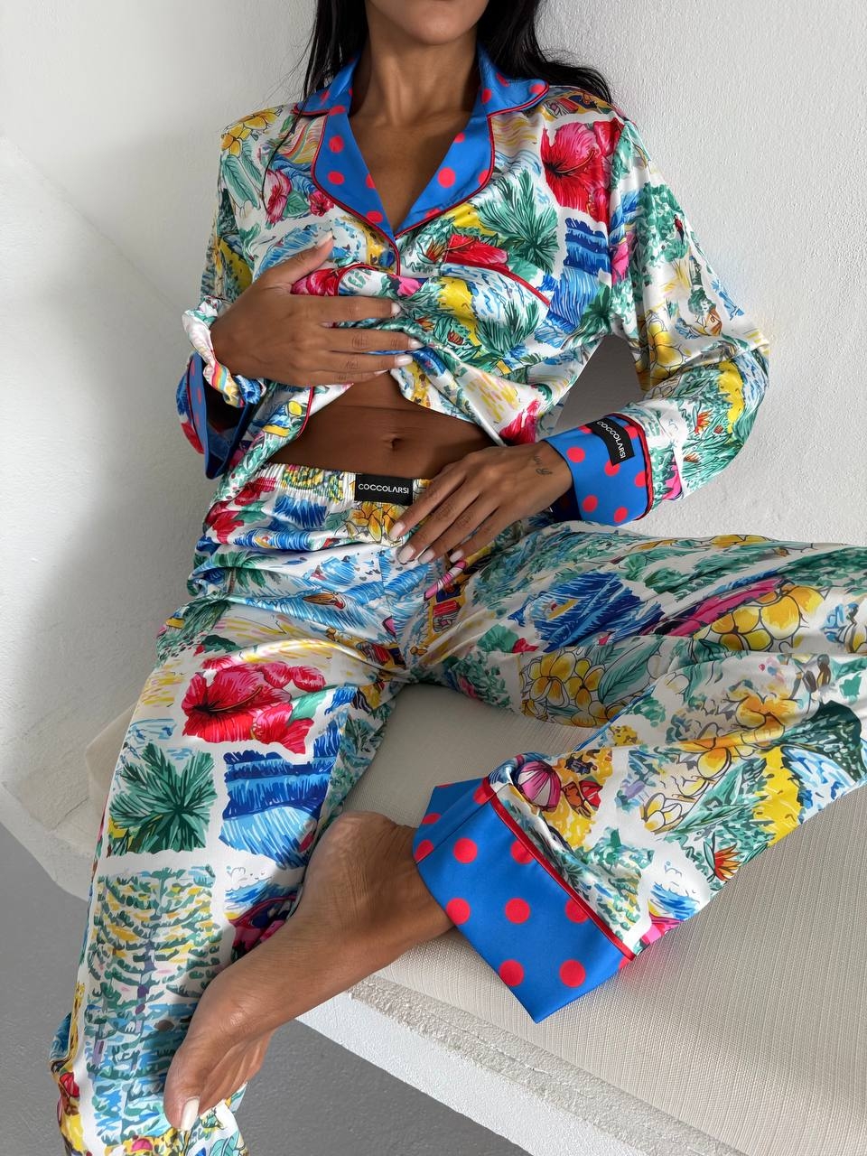 Set pijama dama din doua piese, cu nasturi – 2500263, Exotic Vibes - poza 4