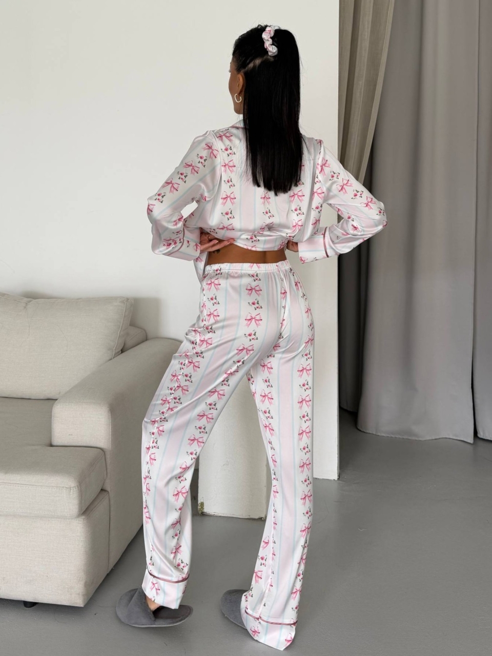 Set pijama dama din doua piese, cu nasturi – 2500343, Alb/Roz - poza 4
