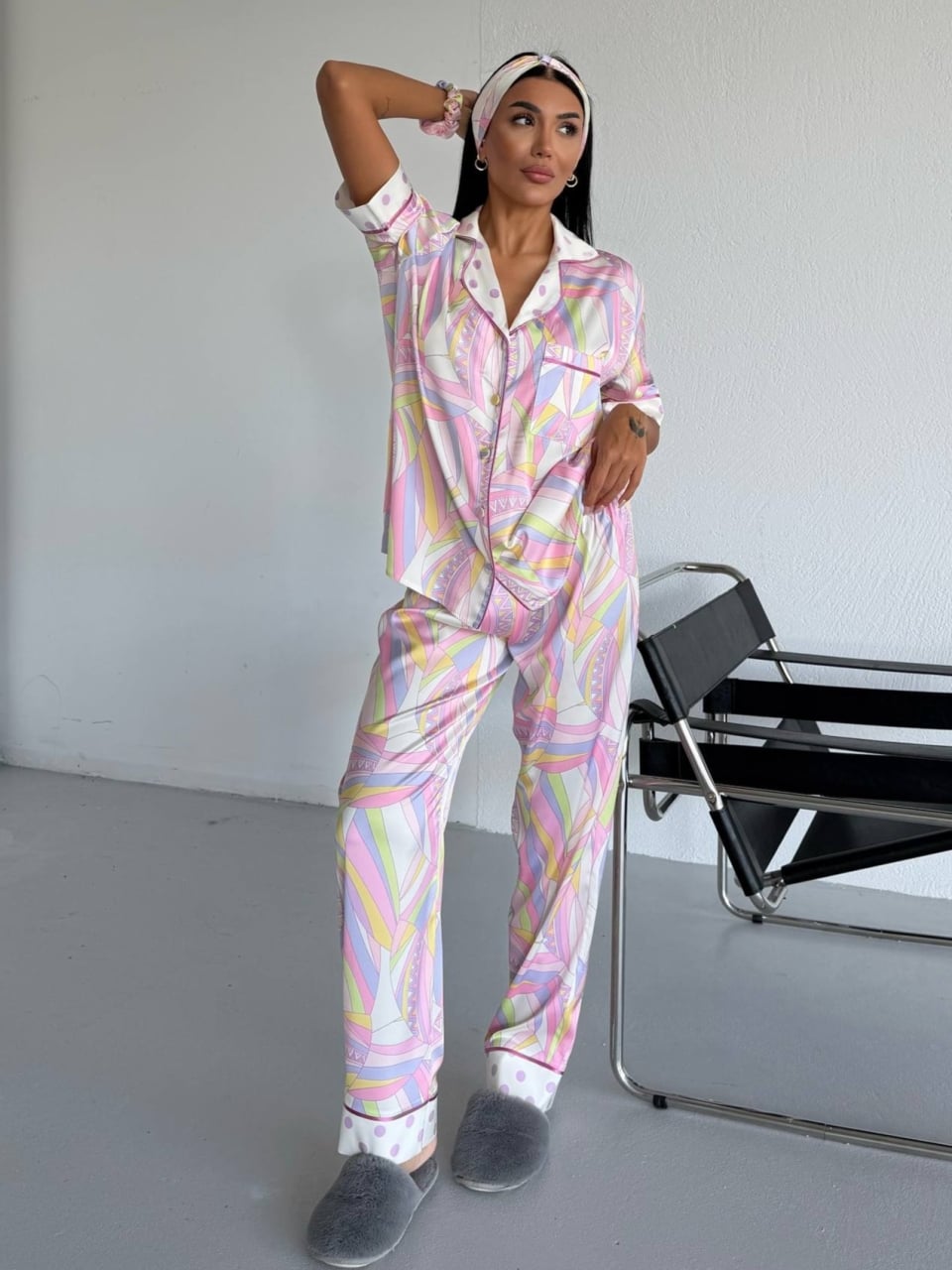 Set pijama dama din doua piese, cu nasturi – 2500370, Pastel Vibes - poza 2