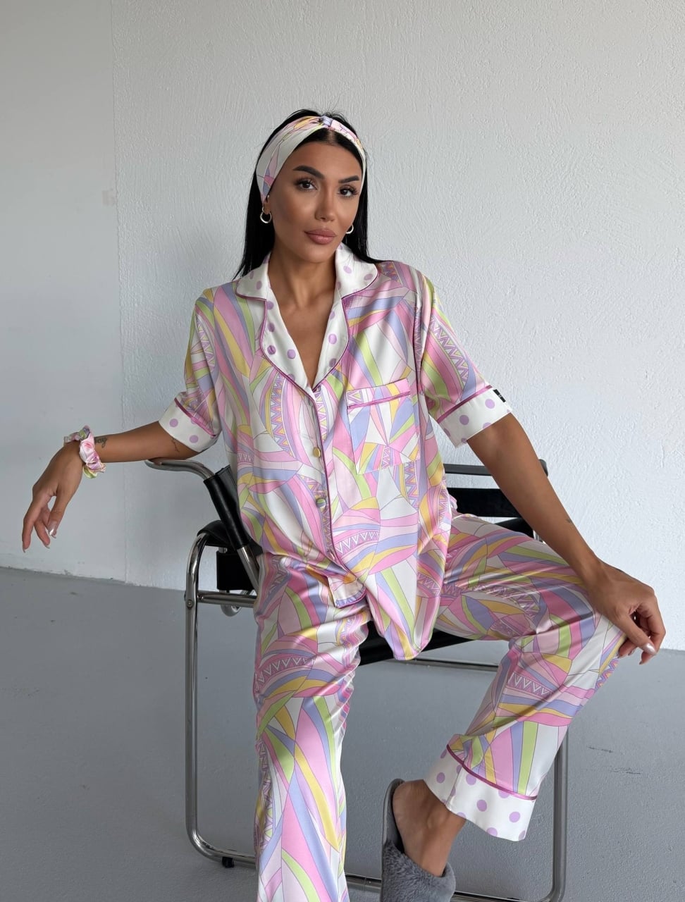 Set pijama dama din doua piese, cu nasturi – 2500370, Pastel Vibes - poza 4