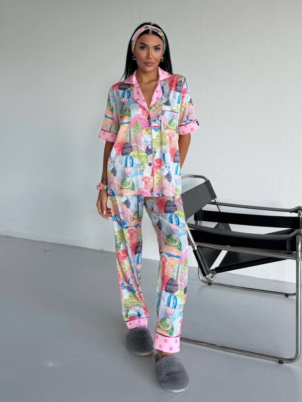 Set pijama dama din doua piese, cu nasturi – 2500371, Playful World - poza 1