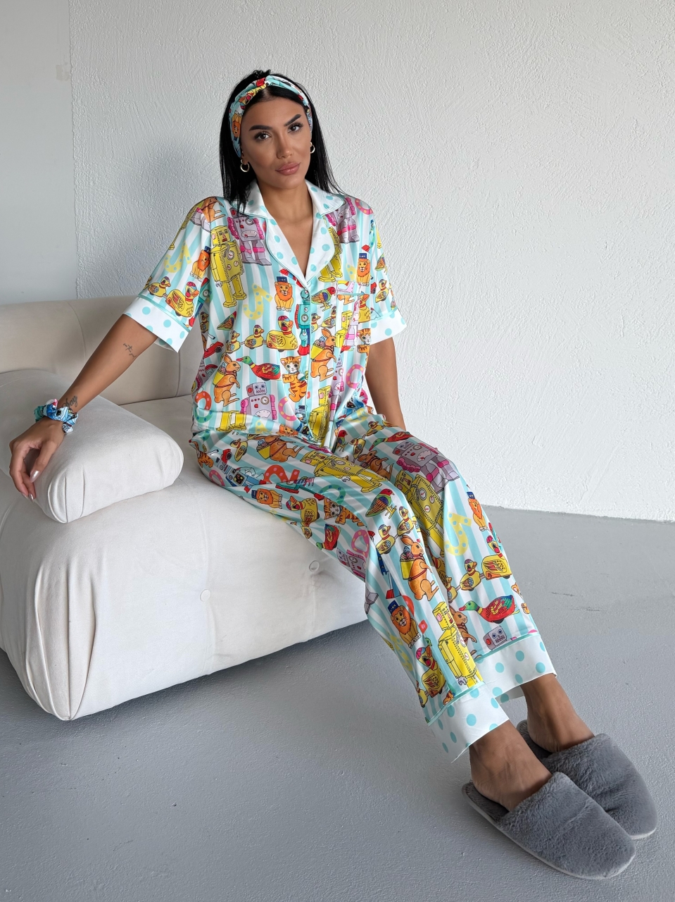 Set pijama dama din doua piese, cu nasturi – 2500373, Imprimeu multicolor - poza 5