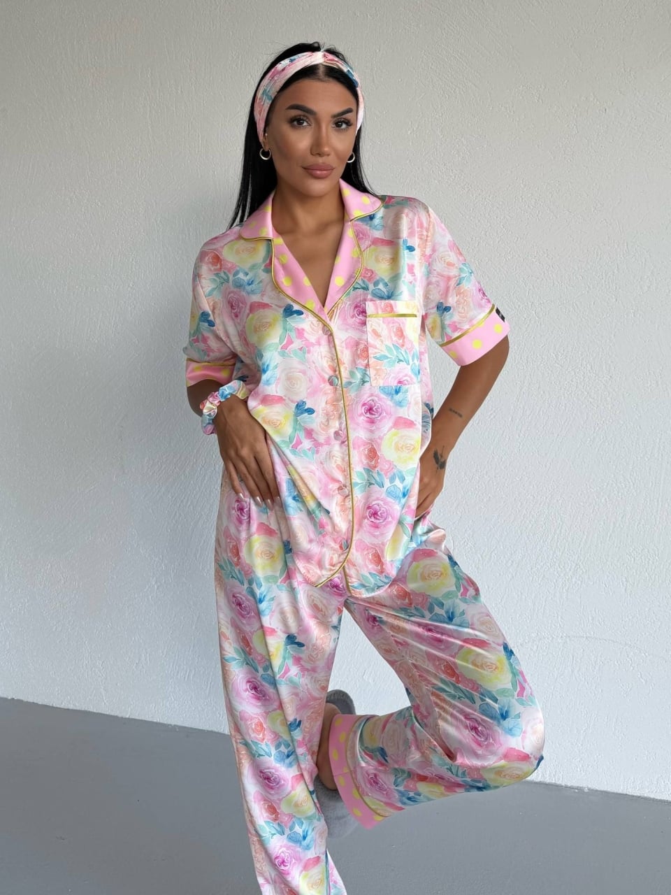 Set pijama dama din doua piese, cu nasturi – 2500374, Sunny Roses - poza 1