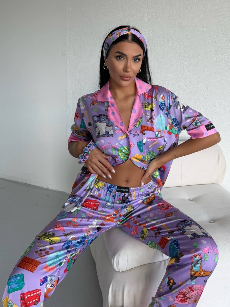 Set pijama dama din doua piese, cu nasturi – 2500378, Lilac Fantasy - poza 2