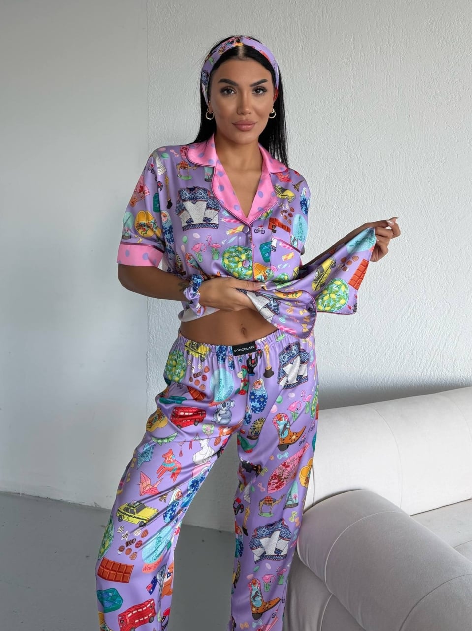 Set pijama dama din doua piese, cu nasturi – 2500378, Lilac Fantasy - poza 3