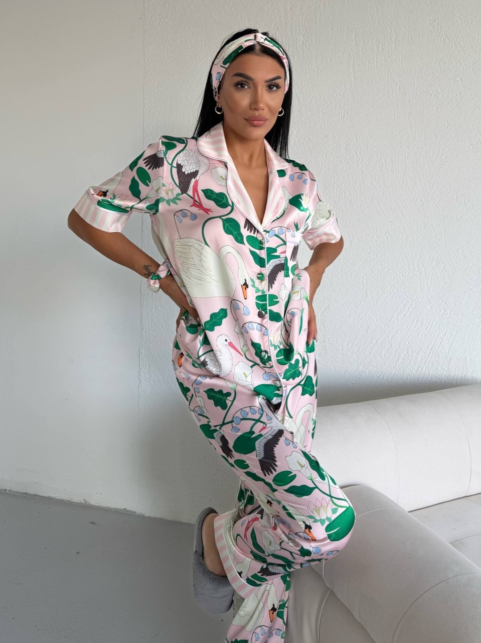 Set pijama dama din doua piese, cu nasturi – 2500381, Botanic Dream - poza 5