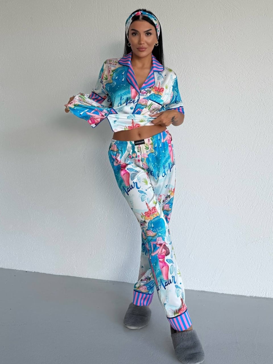 Set pijama dama din doua piese, cu nasturi – 2500383, Riviera Vibes - poza 1