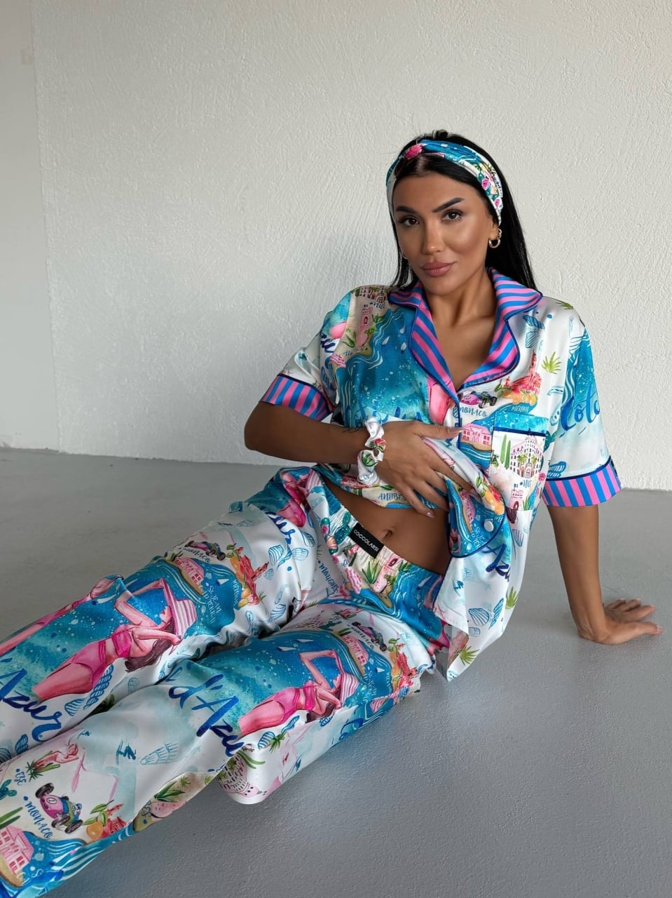 Set pijama dama din doua piese, cu nasturi – 2500383, Riviera Vibes - poza 2
