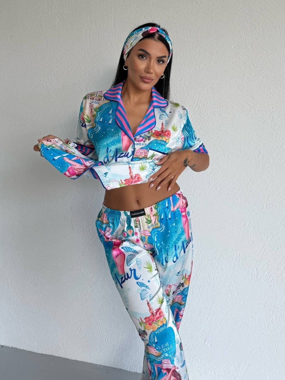Set pijama dama din doua piese, cu nasturi – 2500383, Riviera Vibes - poza 3