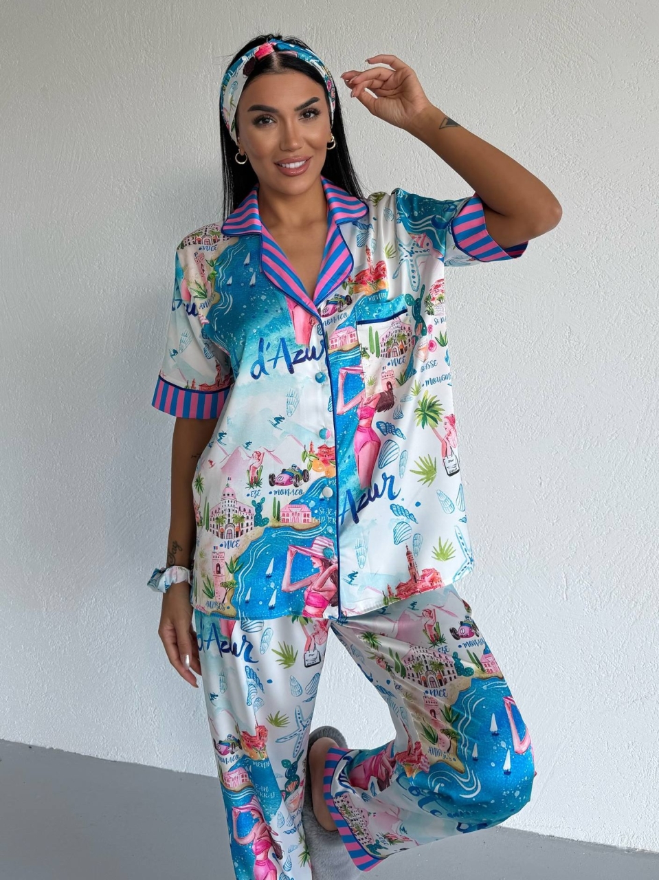 Set pijama dama din doua piese, cu nasturi – 2500383, Riviera Vibes - poza 5