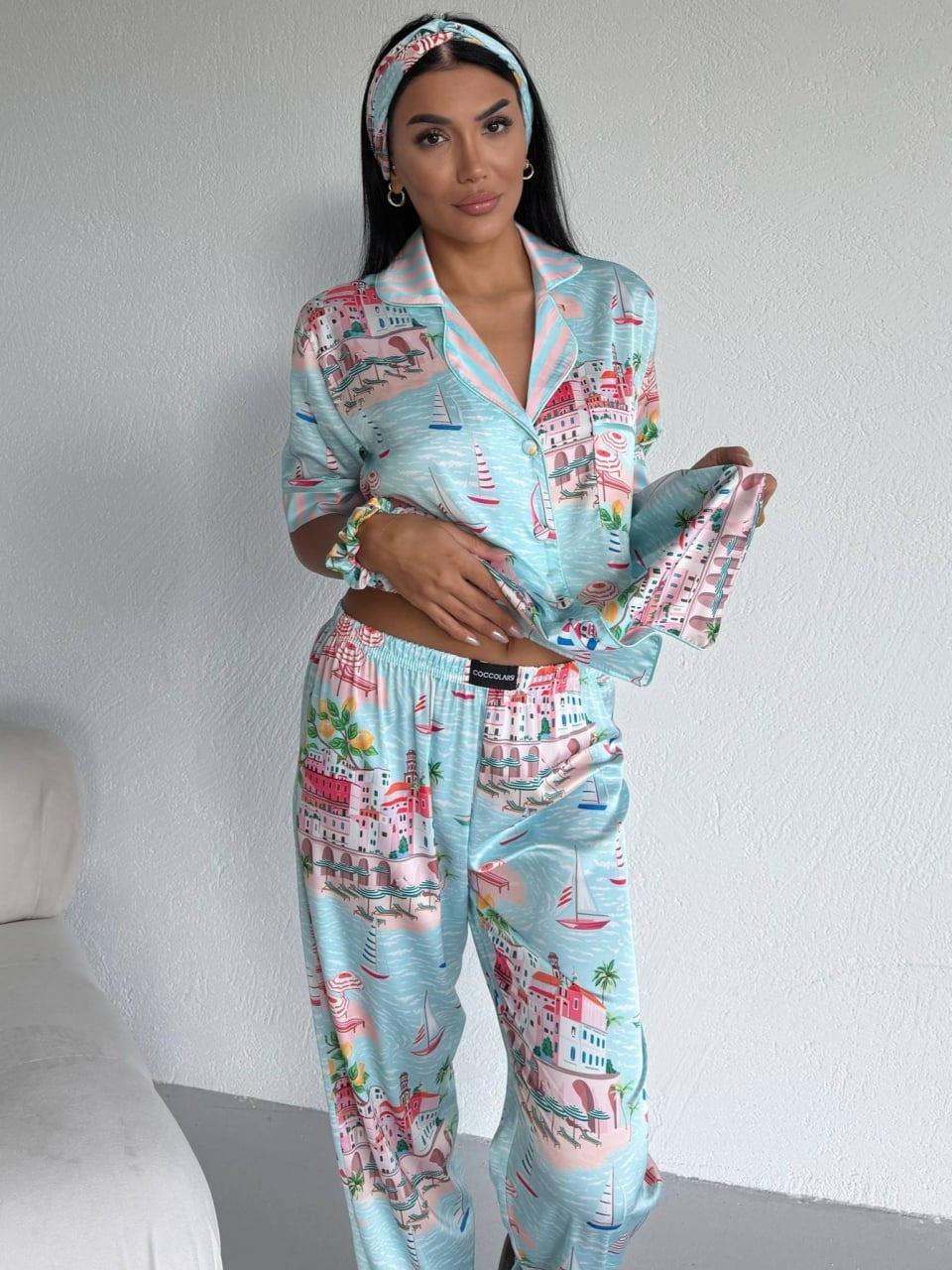 Set pijama dama din doua piese, cu nasturi – 2500384, Summer Riviera - poza 1