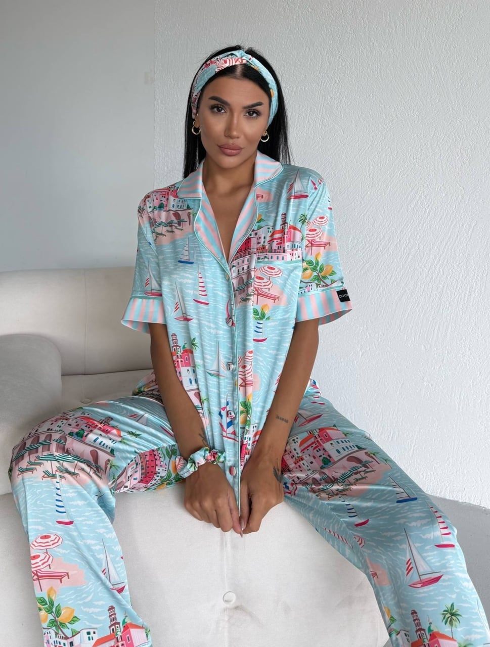Set pijama dama din doua piese, cu nasturi – 2500384, Summer Riviera - poza 2
