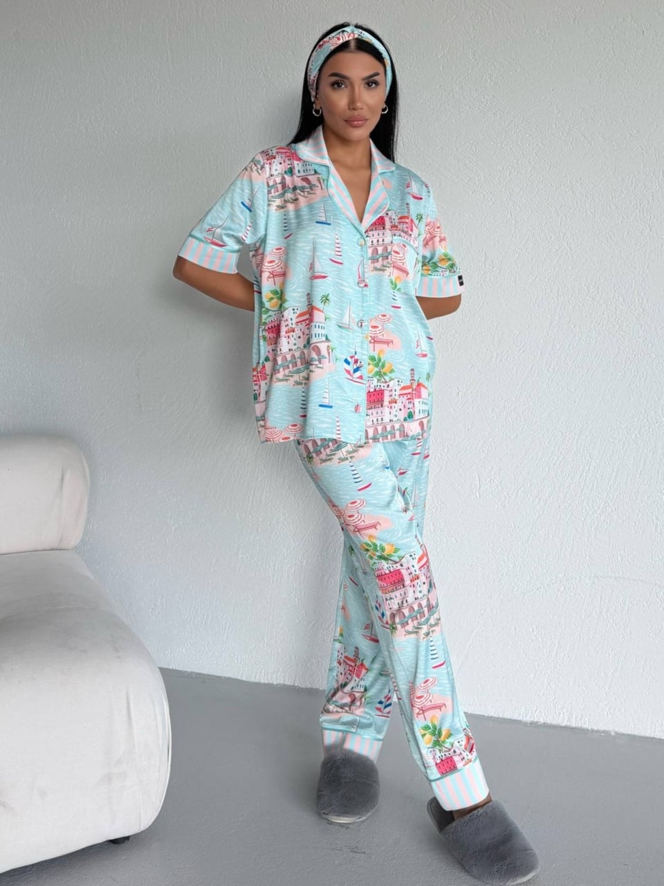 Set pijama dama din doua piese, cu nasturi – 2500384, Summer Riviera - poza 3