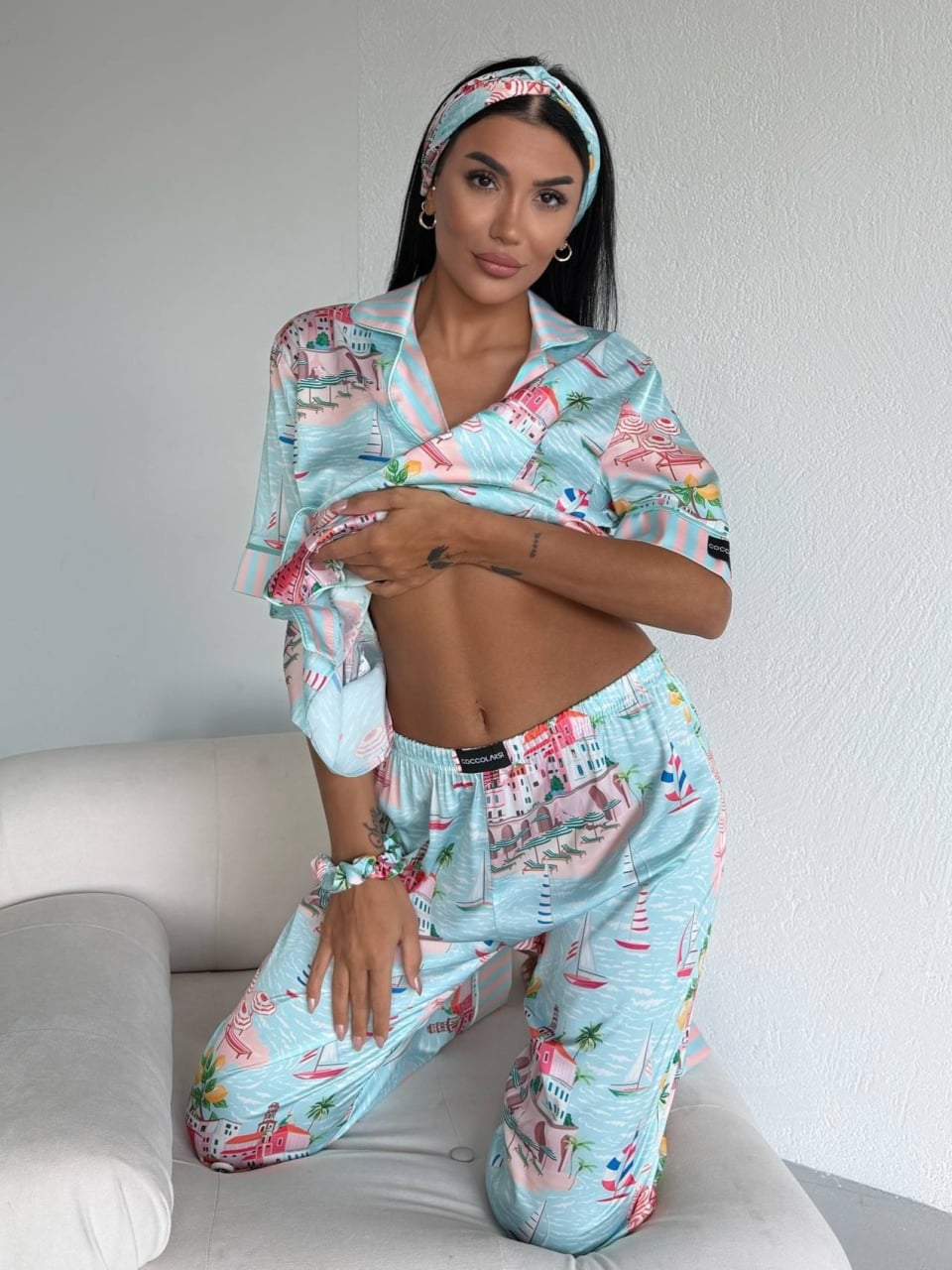 Set pijama dama din doua piese, cu nasturi – 2500384, Summer Riviera - poza 4