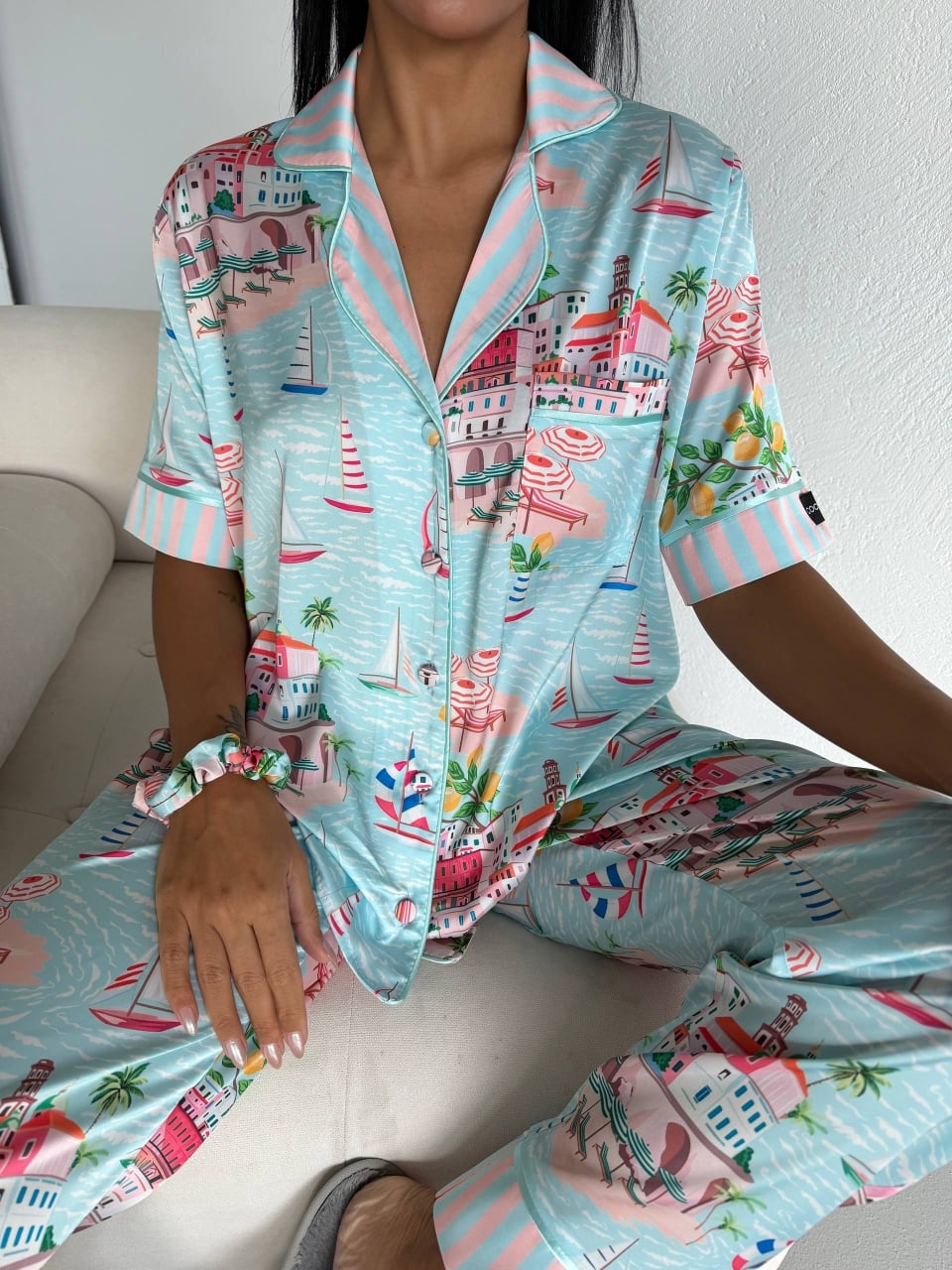 Set pijama dama din doua piese, cu nasturi – 2500384, Summer Riviera - poza 5