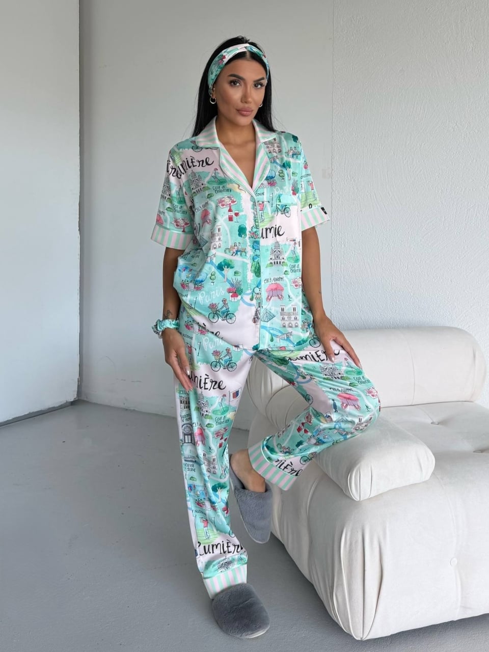 Set pijama dama din doua piese, cu nasturi – 2500387, City Escape - poza 1