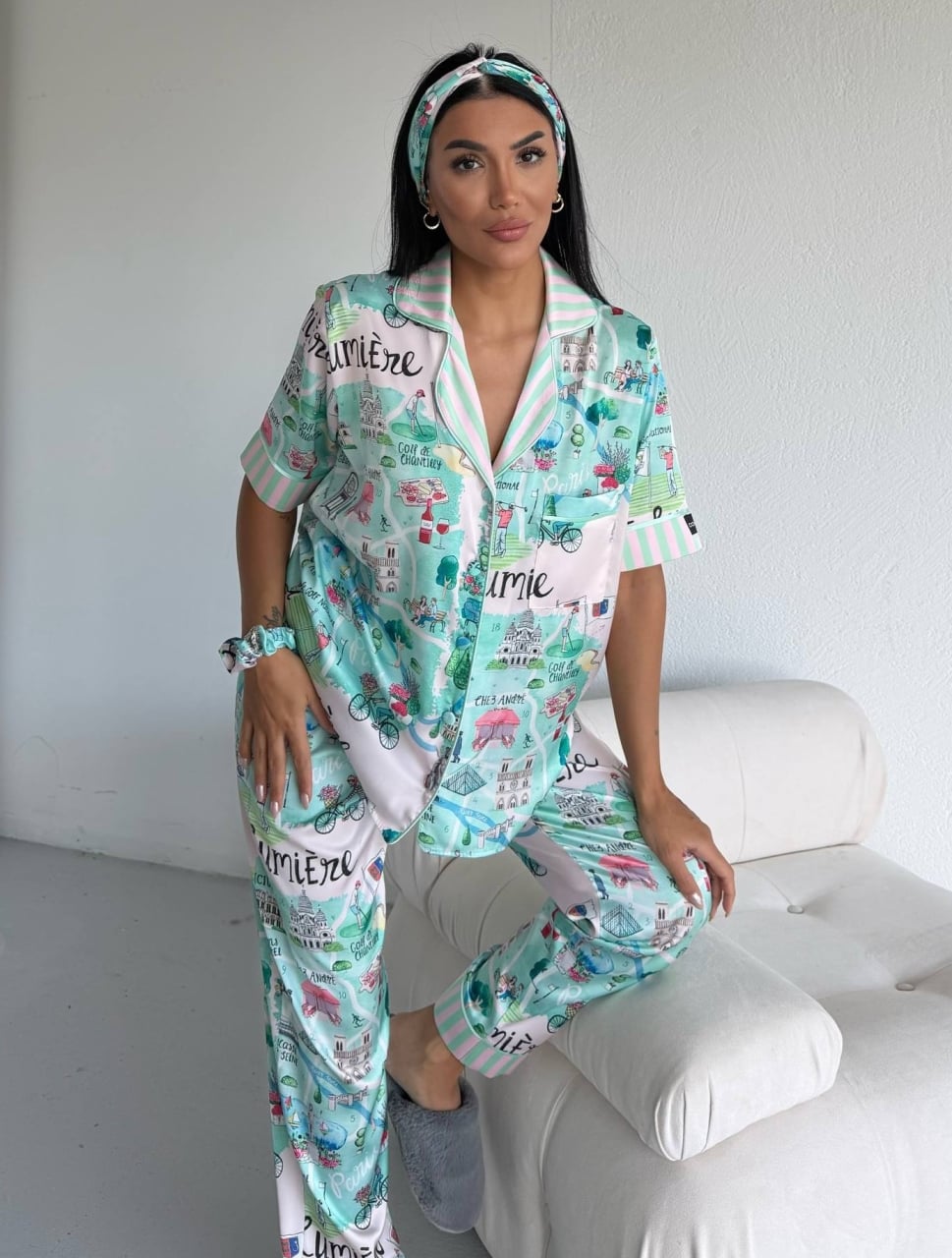 Set pijama dama din doua piese, cu nasturi – 2500387, City Escape - poza 2