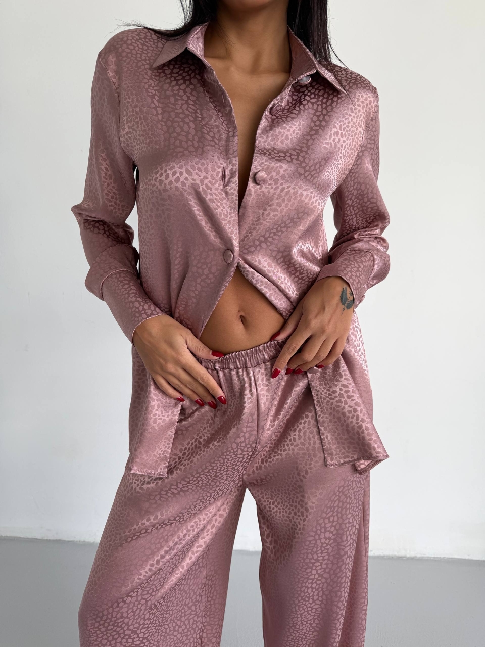 Set pijama dama din doua piese, cu nasturi – 2500406, Roz - poza 2