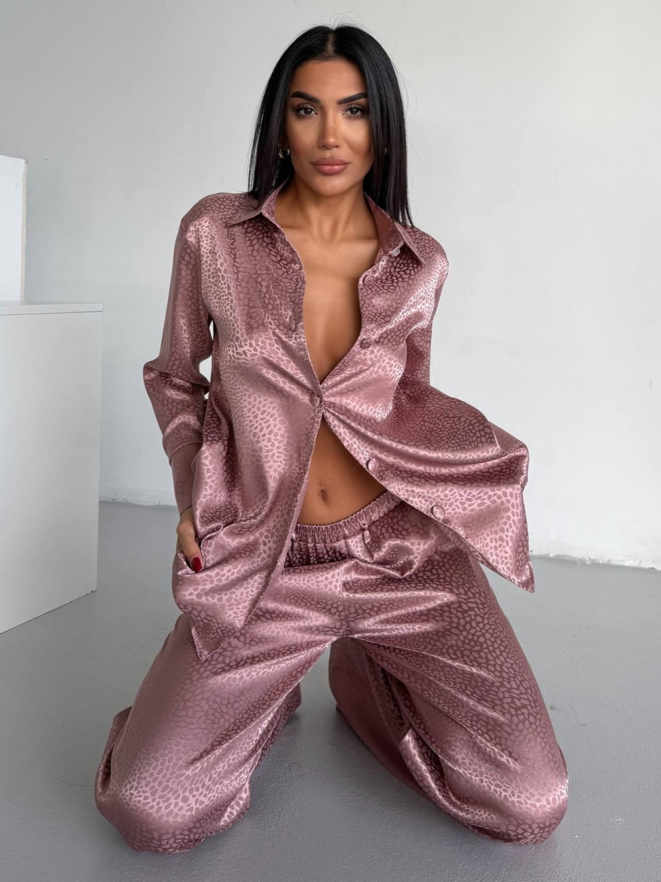Set pijama dama din doua piese, cu nasturi – 2500406, Roz - poza 3