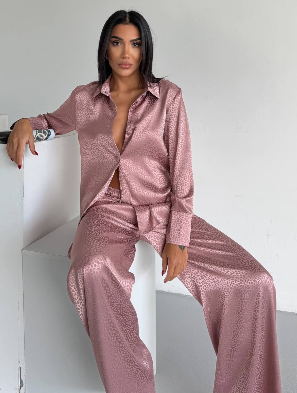 Set pijama dama din doua piese, cu nasturi – 2500406, Roz - poza 4