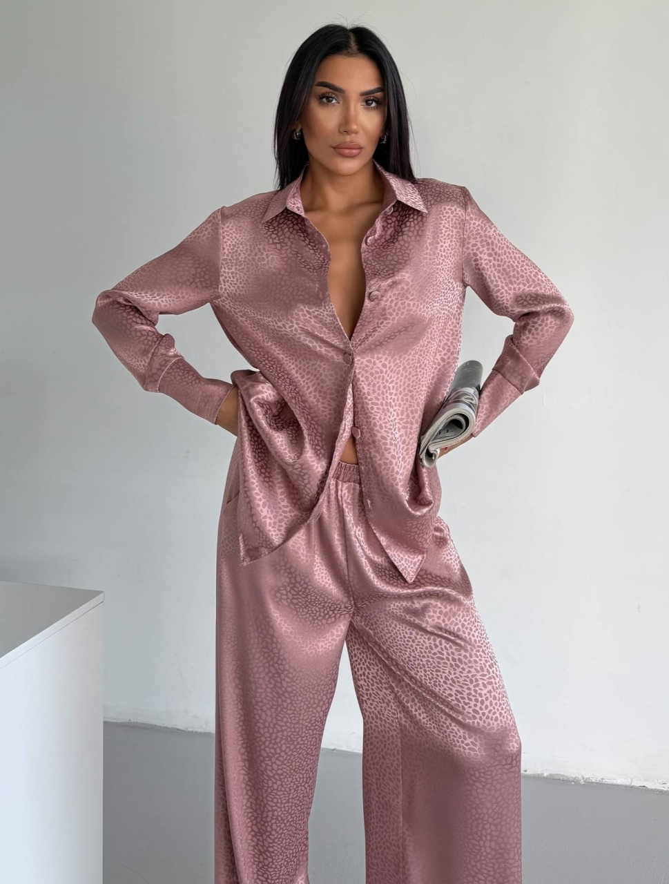 Set pijama dama din doua piese, cu nasturi – 2500406, Roz - poza 5
