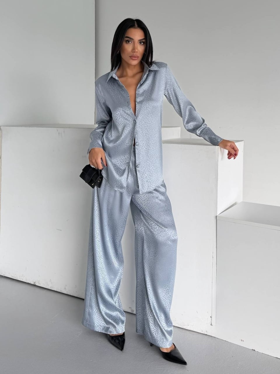 Set pijama dama din doua piese, cu nasturi – 2500407, Gri - poza 1