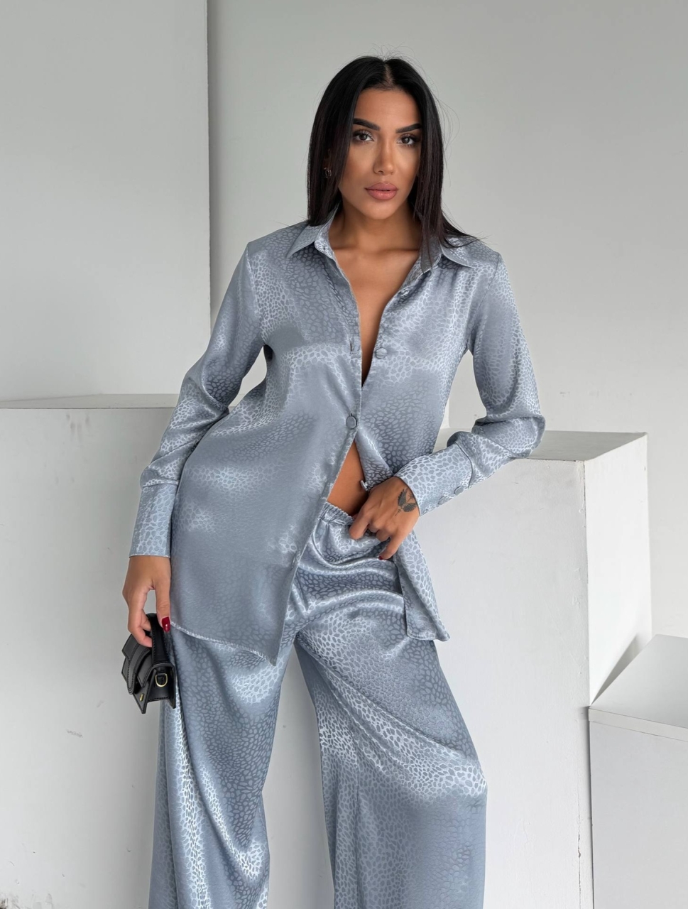 Set pijama dama din doua piese, cu nasturi – 2500407, Gri - poza 5